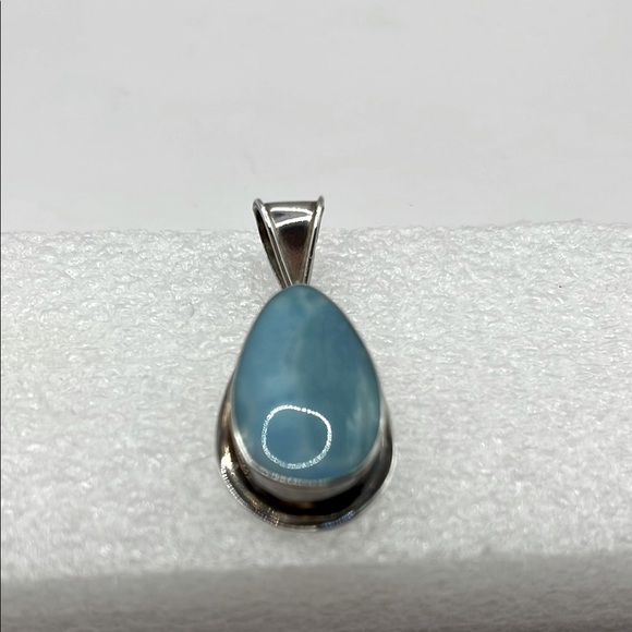 Blue Larimar and  Sterling Silver Teardrop Pendant Statement Bold Big Pendant - Picture 3 of 13